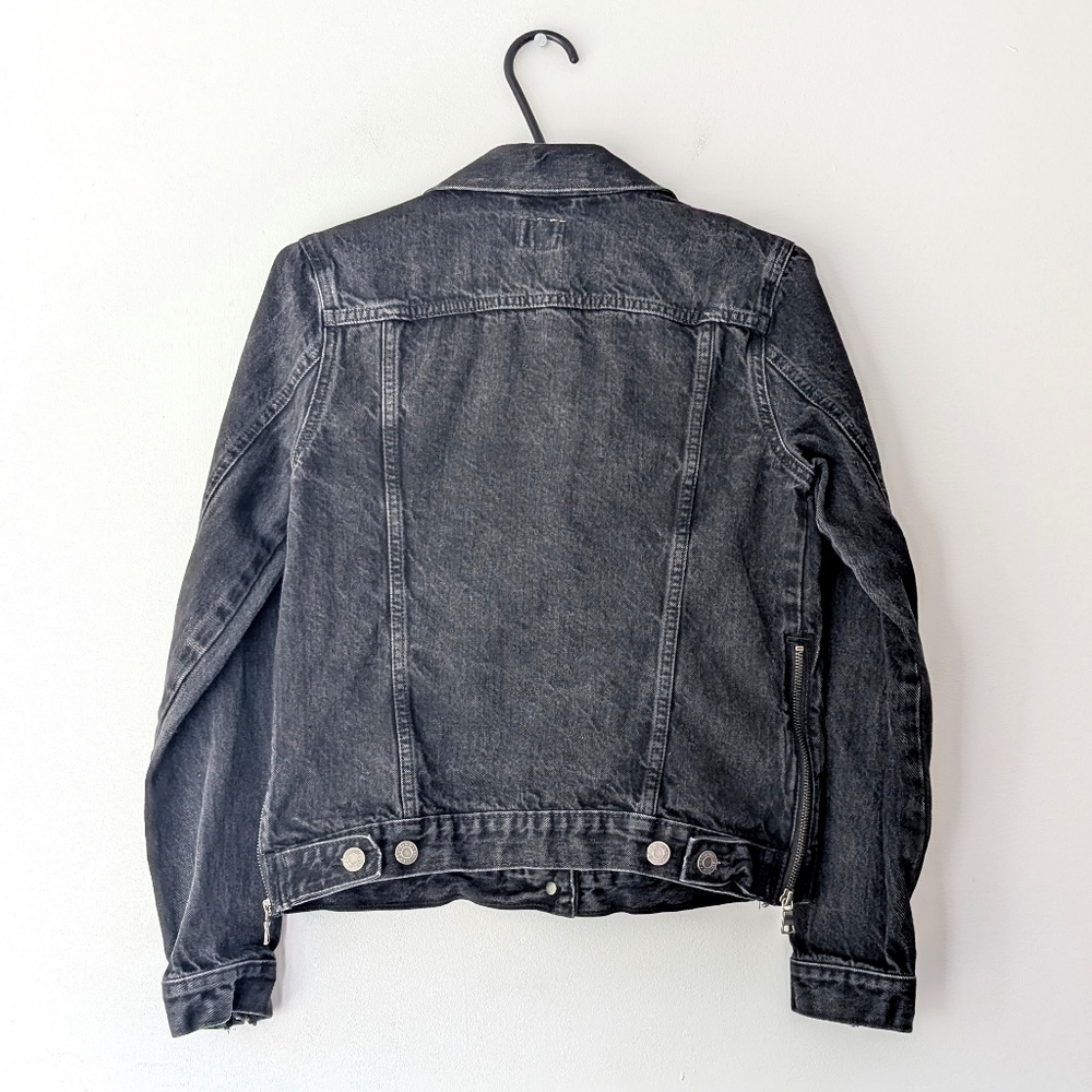 Gap 1969 Women's Black Jeans Jacket With Sides And Sleeves Zips ~ Size Small - Picture 8 of 12